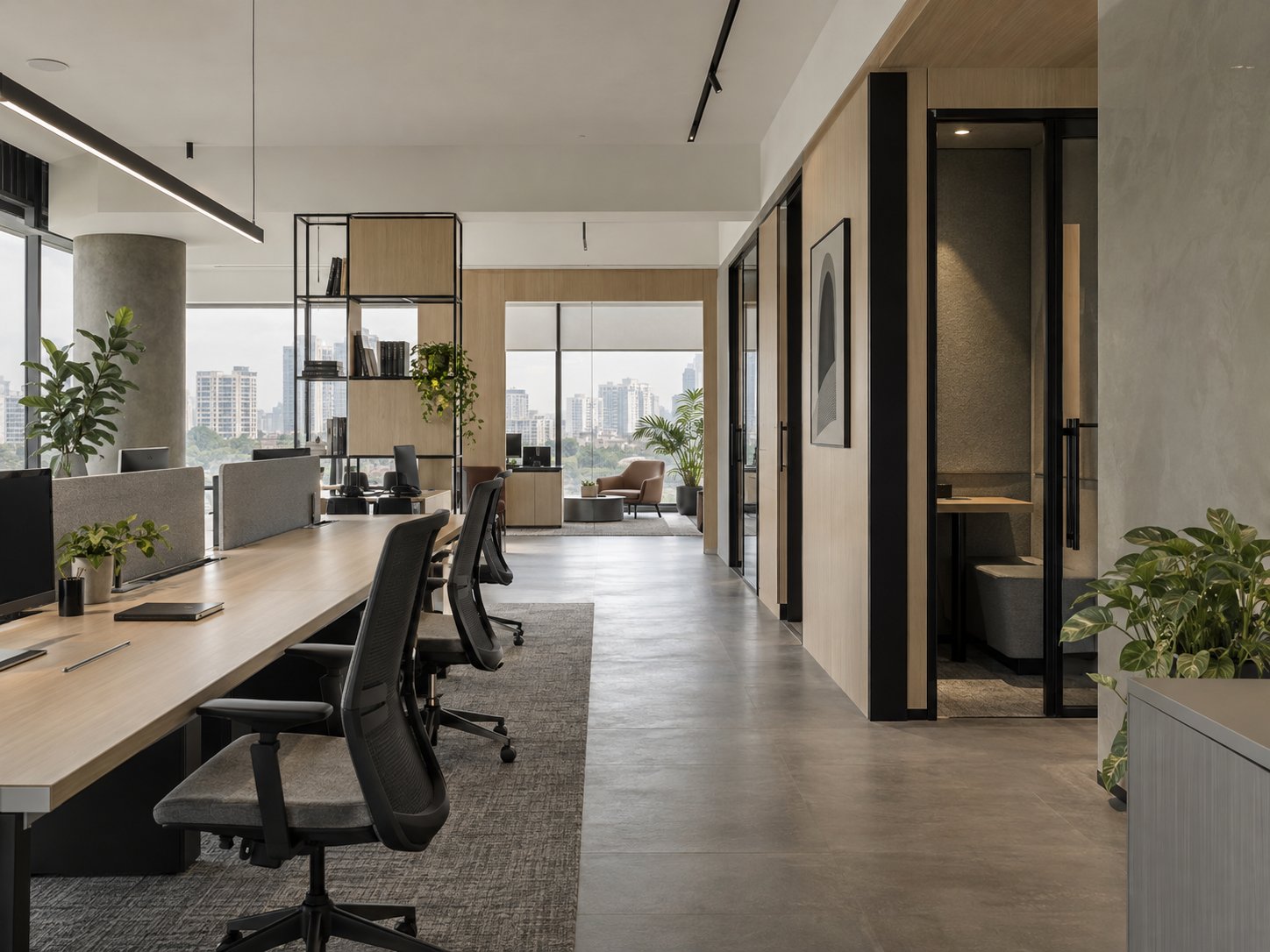 Open floor with collaborative benching and focus settings
